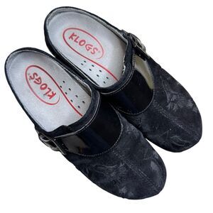 Klogs Women's Austin Black Suede Floral Tapestry Slip On Clog Mule Size 7.5